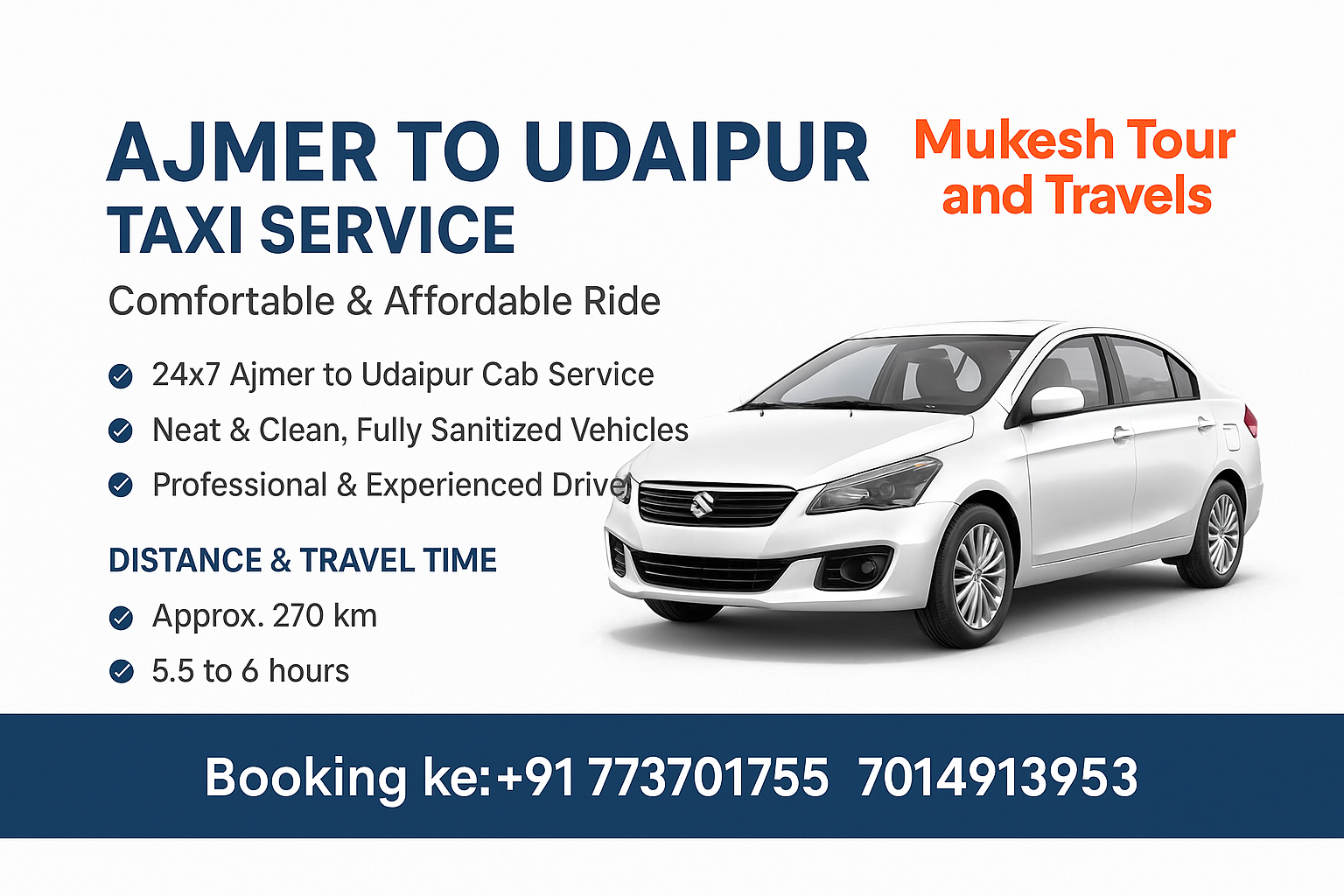 Ajmer to Udaipur Taxi Service by Mukesh Tour and Travels – Safe, Affordable & Comfortable Cab for One Way and Round Trip Travel